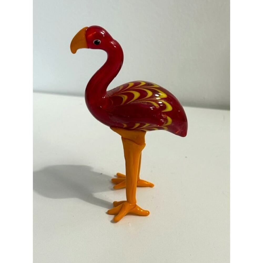 Fitz & Floyd Hand Blown Glass Red & Yellow Flamingo Vintage 4.5"